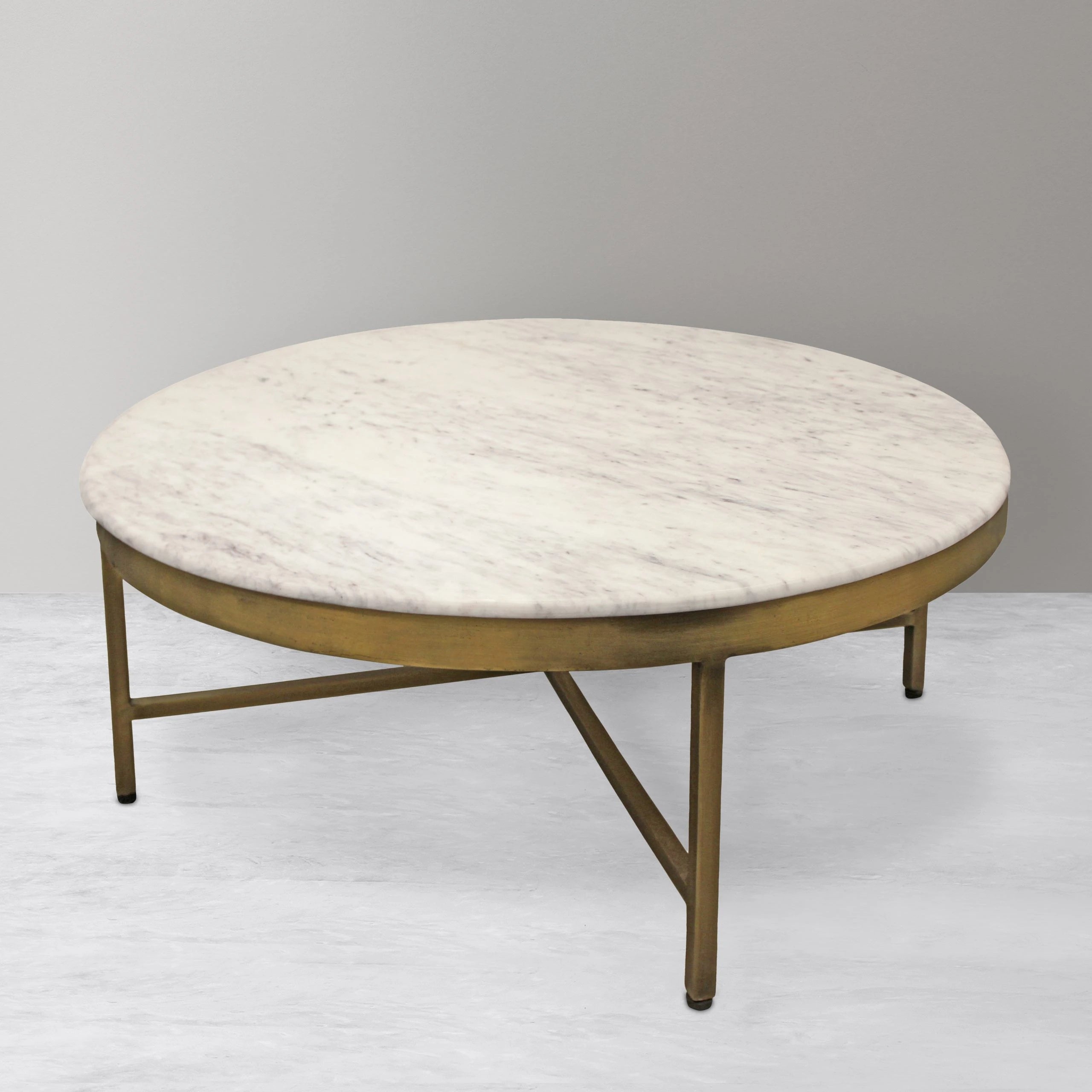 Allure – 38″ Carlton Marble Top Round Coffee Table in Brass with iron Base