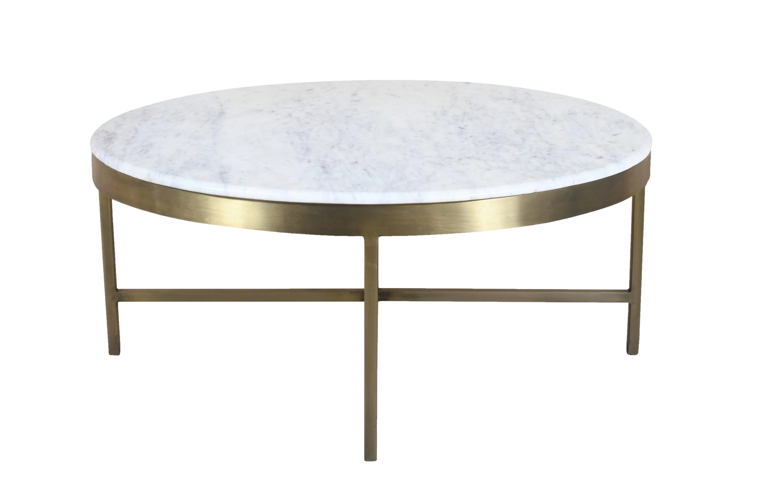 Allure – 38″ Carlton Marble Top Round Coffee Table in Brass with iron Base