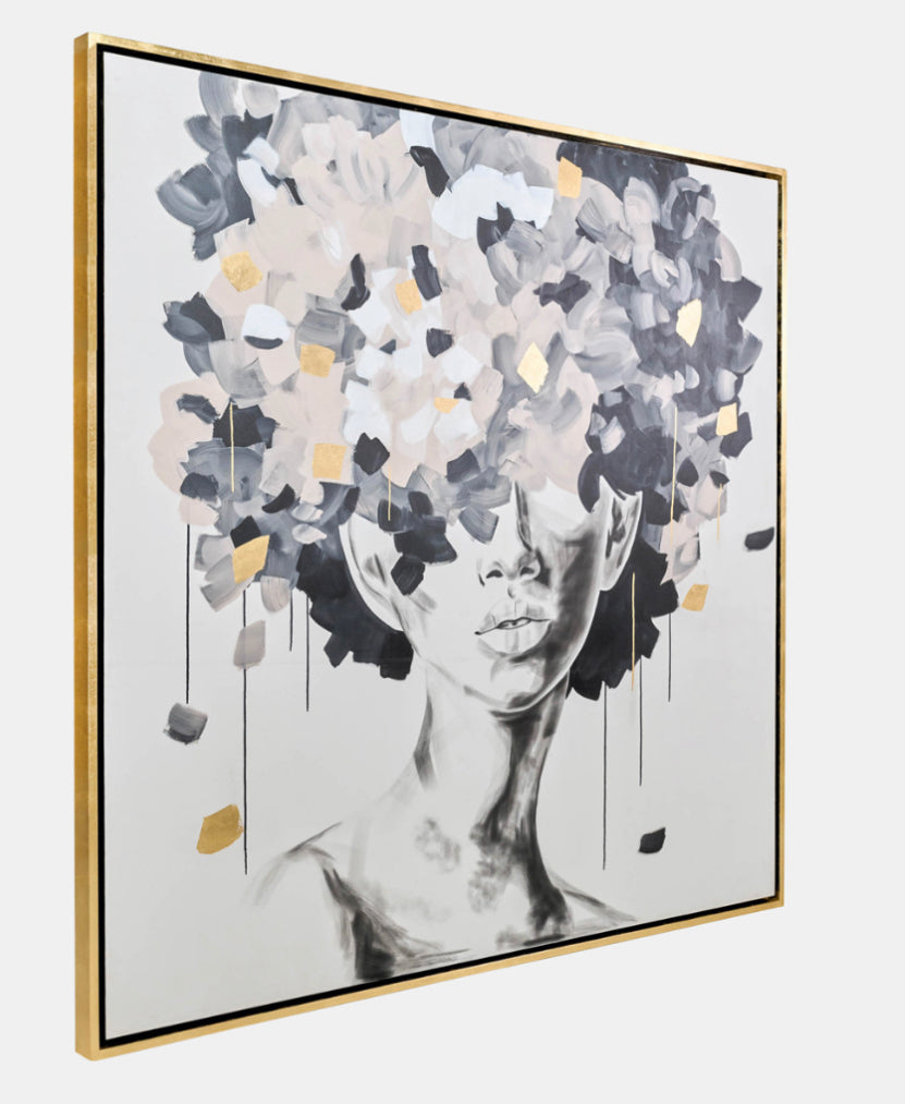 71x71, Hand Painted Idyll Woman Gold Leaf Canvas,Multi