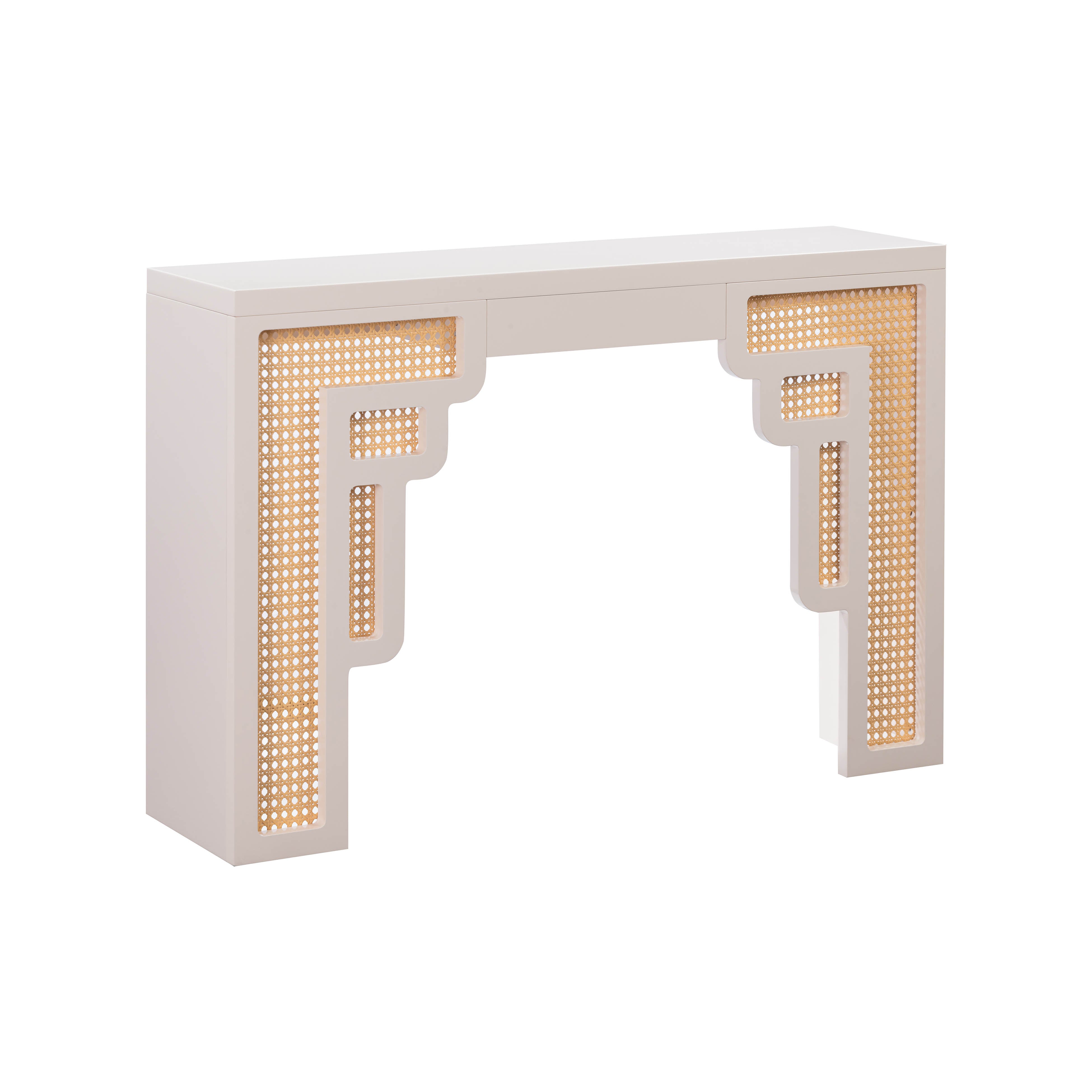 SUZIE CORAL PINK & RATTAN CONSOLE TABLE