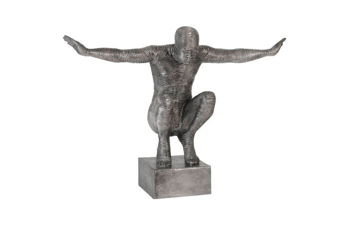 Squatting Man Sculpture, Black/Silver, Aluminum